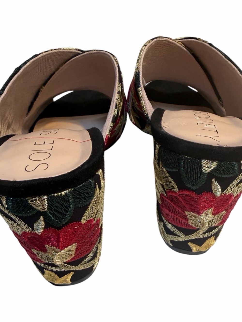 Sole Society Floral Embroidered Block Heel Mules Size 7.5 Boho Chic Nearly New - Picture 9 of 12
